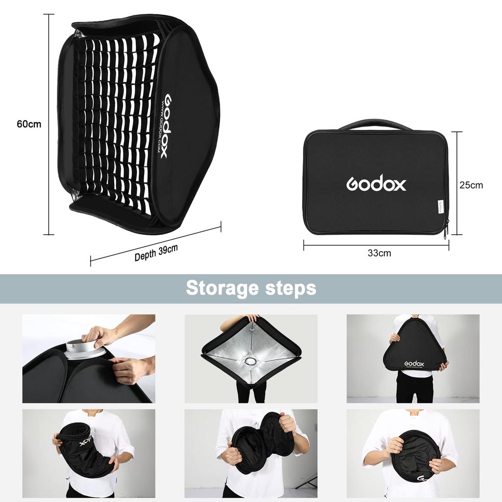 Авторизованный софтбокс GODOX 60x60 см с сетчатым софтбоксом Speed Ring Set Bowens Mount Strobe Softbox Folding Quick Storage Monoblock Strobe Photo Flash Kit Studio