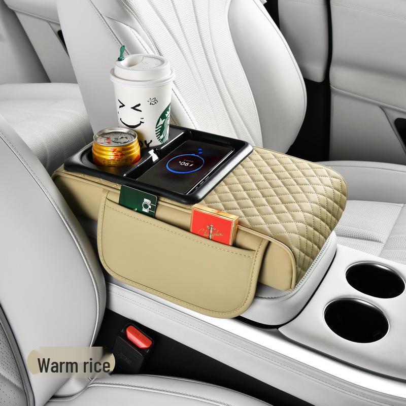 15W Wireless Fast Charging Car Armrest Pad & Tissue Box with FCC, CE, RoHS Certification