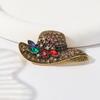 Vintage Alloy Inlaid Rhinestone Flower Sun Hat Gold Brooches For Women Versatile Trendy Clothing Holiday Jewelry Accessories