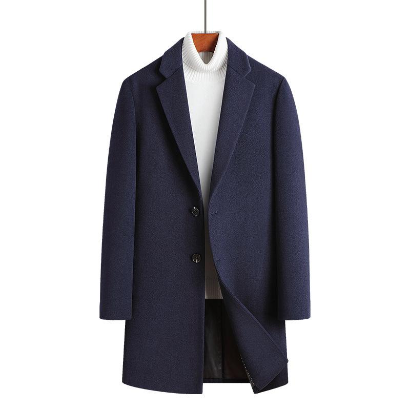 Autumn and Winter Men's Woolen Coat Medium and Long Cotton Thickened Woolen Coat Men's Trench Coat
