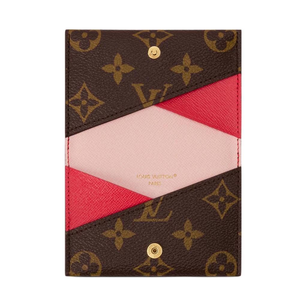 Louis Vuitton Тонкий двухцветный дизайн Блестящая застежка-кнопка Карман для карт из покрытого холста Универсальный держатель для карт Коричневый M26901