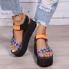 Fashionable Plus Size Women Shoes  New Street Fashion Contrast Color Women's Sandals Comfortable Wedge Platform Sandals