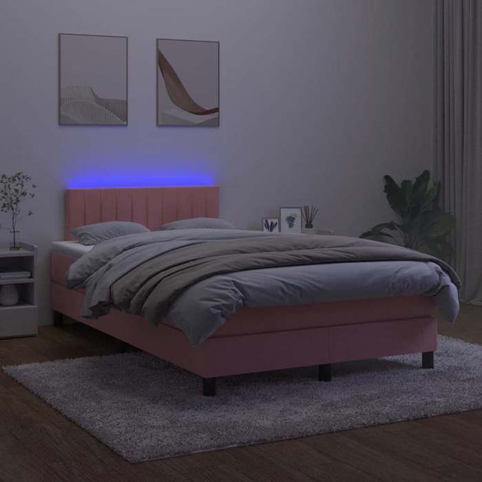 Cadre de lit avec matelas - Maison Exclusive - Rose - Velours - Bande LED 120x190 cm