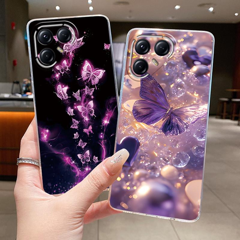 Для Tecno Pova 7 Pro LJ8 Чехлы Pova7 Ultra LJ9 Neo LJ6 LJ7 Funda Цветок Бабочка Чехол для Телефона Мягкий Силикон Прозрачный ТПУ Чехол