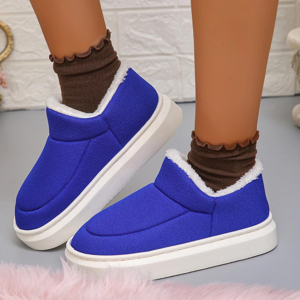 Мода 2024 Новые Слипоны Удобные На толстой подошве Повседневные Холодостойкие Женские Ботинки Зимняя Мода Круглый носок На плоском каблуке Теплые Снежные Ботинки
