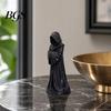 Dust-proof Resin Figure 3D Printed Hooded Robe Ornament, Matte Black Faceless Monk Figurine, Vintage Sculpture Gothic Style Sculpture, for Halloween