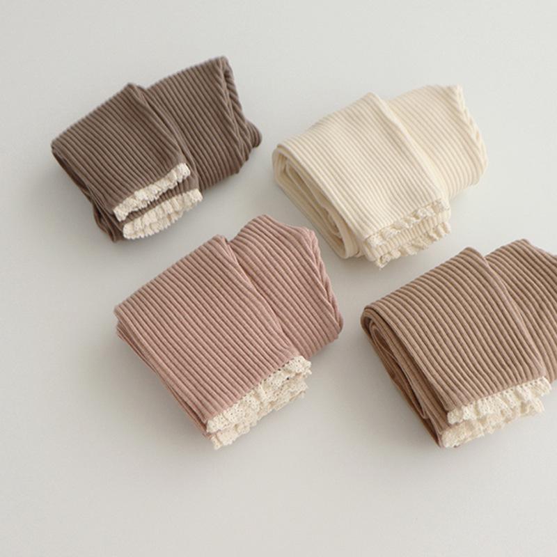 Вязаные леггинсы для девочек в стиле INS с кружевной отделкой для весны и осени