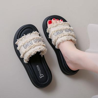 Модные сандалии-шлепанцы на толстой подошве с горным хрусталём, женские, новая летняя обувь