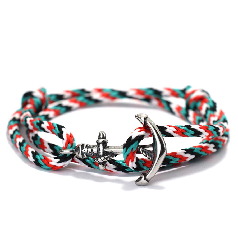 Navy Style Silver Anchor Bracelet Handmade Braided Multi-Layer Braslet Nautical Surf Viking Colorful Rope Couple Jewelry