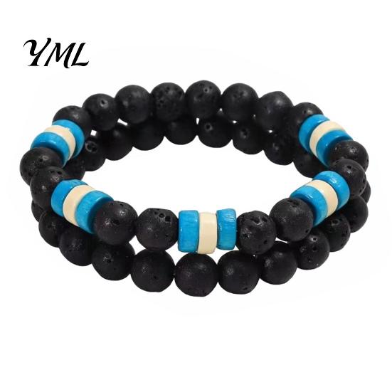 Simple Men Wrist Decor Natural Obsidian Stone Bracelet for Men, 8mm Rock Beaded Casual Daily Wear Jewelry Stretch Bracelet, Stackable Elastic