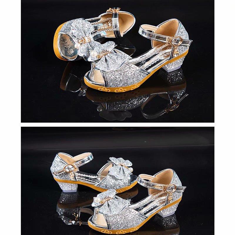 New Princess Shoes Kids Shoes Girls High Heels Dress Shoes Flower Butterfly Sandals Bowknot Crystal Princess Queen Cosplay Party Girl Dance Shoes