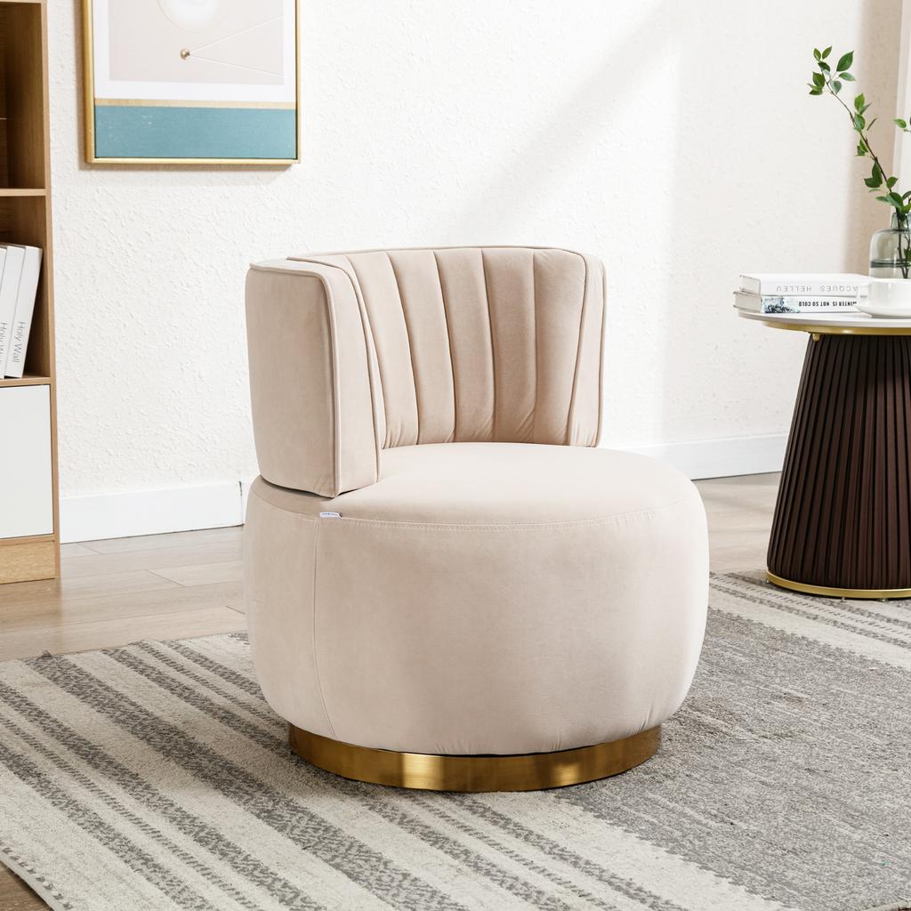 360 Degree Modern Swivel Chair, Soft Velvet Finish, Backrest, Stable Structure, Barrel Chairs, Suitable for Living Room Bedroom Study, Beige