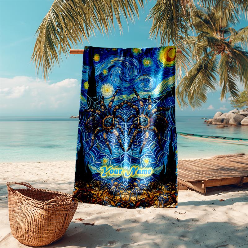 1PC Custom Name Tarantulas Starry Night Beach Towel Highly Absorbent And Sand-Resistant Towel for Swimming, Pool, Yoga, And Travel Lightweight