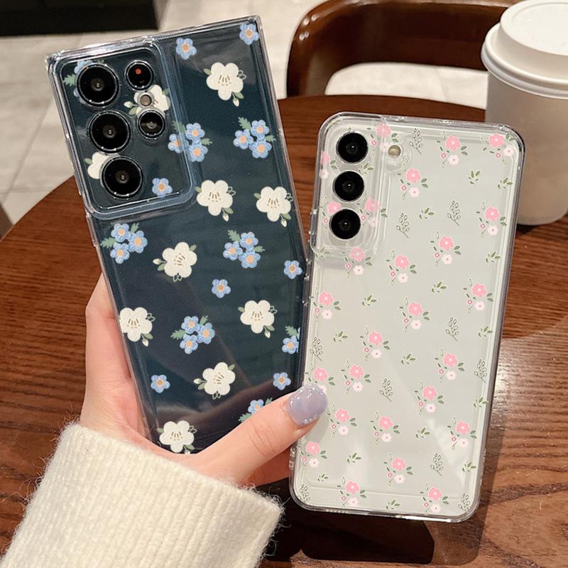 Цветочный узор Чехол для телефона Samsung Galaxy S26 S25 S24 S23 Ultra S22 S26 Plus S24 S21 FE S25 Edge Прозрачный Мягкий чехол из ТПУ