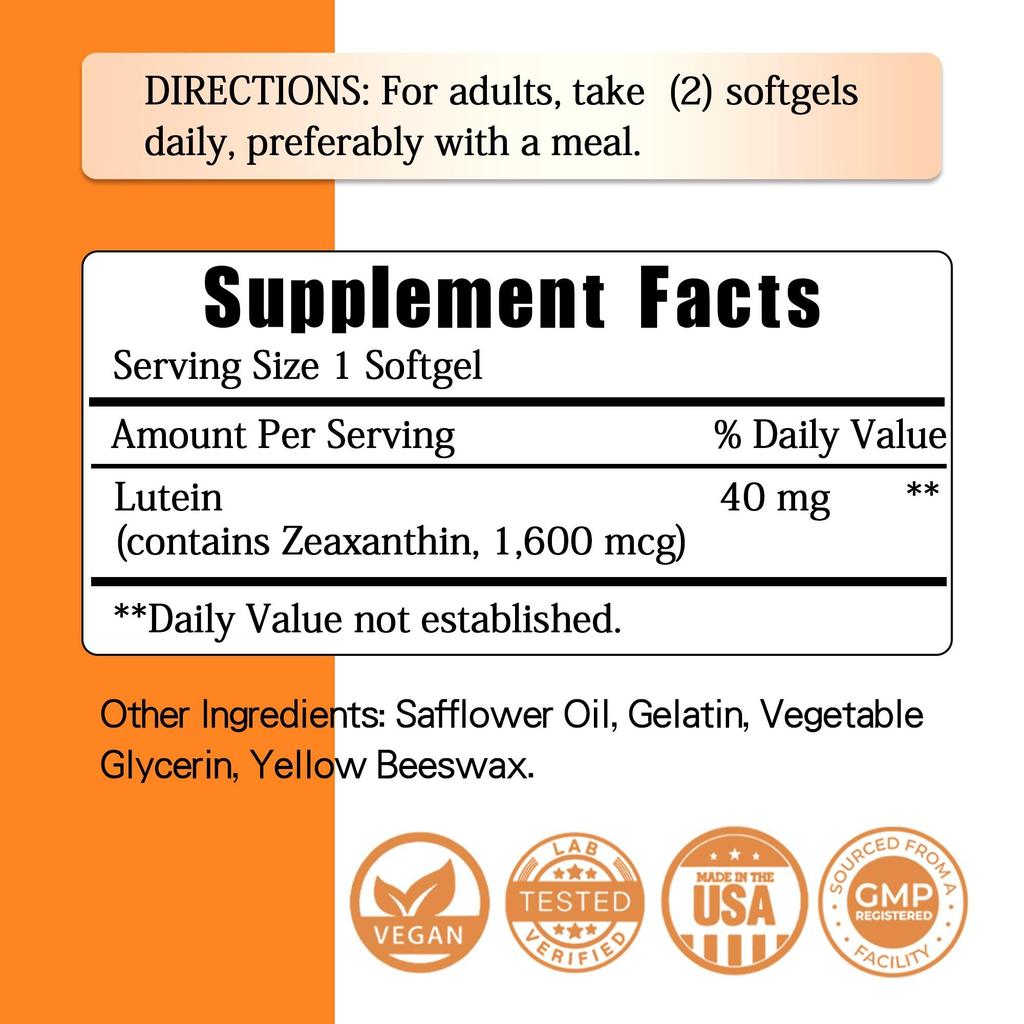 Lutein 40mg capsules, an eye-protecting vitamin supplement, supports eye health and relieves eye fatigue, 120 capsules.