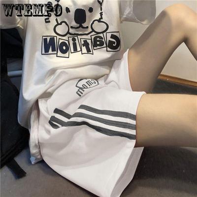 Полосатые шорты женские летние уличные свободные широкие шорты корейские повседневные спортивные шорты с эластичной резинкой на талии