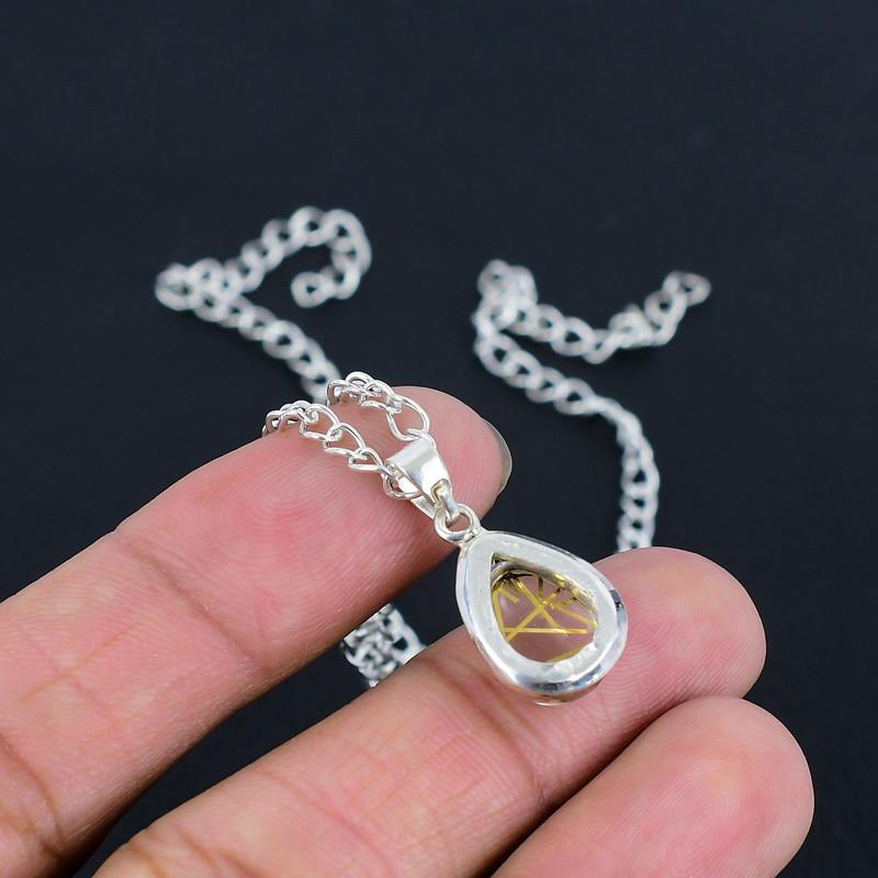 Golden Rutile Cabochon Pendant HandCrafted Fine Polished 925 Sterling Silver Pendant with Morden Design Gift for Wedding Bridal ThanksGiving