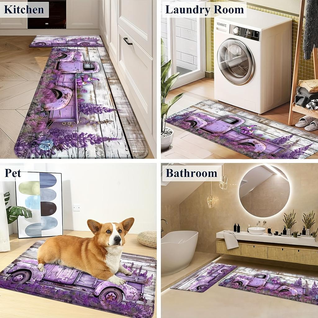 1Pcs Anti Fatigue Kitchen Rugs, Purple Dwarf Car Print Waterproof Non-Slip Thick Cushioned Kitchen Mat Heavy Duty Comfort Standing Mat for Kitchen