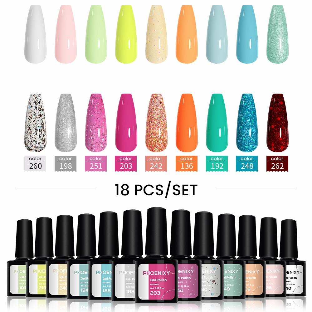 PHOENIXY 6/10/12/13/18/20 шт., набор цветных гель-лаков для ногтей, набор гелей для замачивания с чистым цветом для дизайна ногтей, стартовый набор для начинающих, сделай сам дома