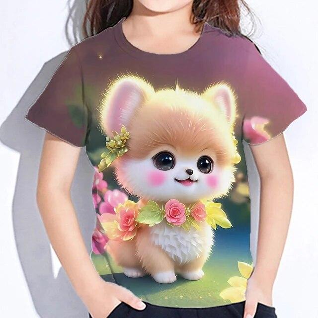 Cute Furry T-shirts Girl 3d Print Animals Kids Tops Autumn Korean Children's Clothing Child Tee Shirt Fashion 23 Style