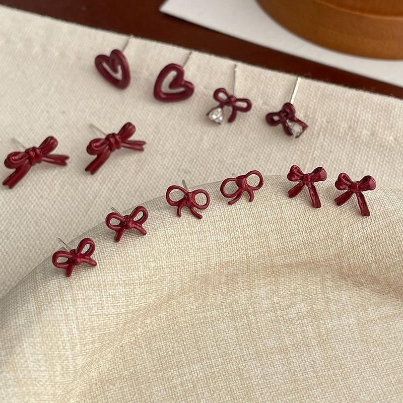 1 пара прекрасных нежных мини-сережек-гвоздиков с красным бантом для женщин и девочек, милые простые универсальные серьги, ювелирные аксессуары, подарки