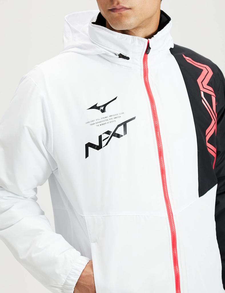 Mizuno Breath Thermo Warmer and Size Medium N-XT Jacket, Moisture-Wicking, Heat-Generating, Windproof, 32JE2750, White/Black,