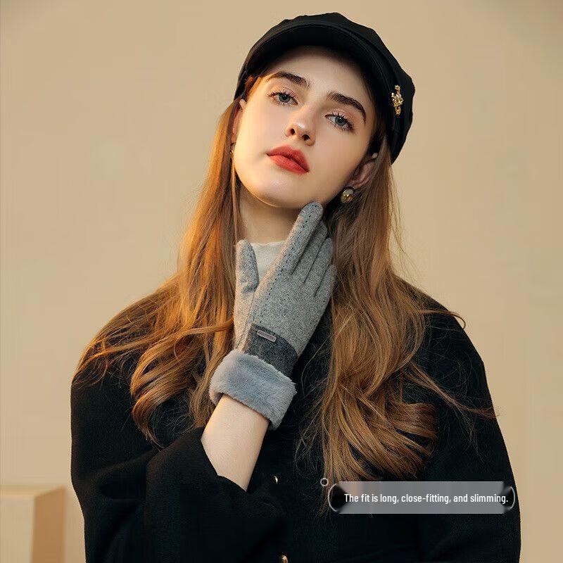 Женские теплые шерстяные перчатки с манжетами из кроличьего меха