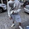 Mens Oversized Abstract Print Long Sleeve Tee Loose Fit Streetwear Casual Cotton Blend Top