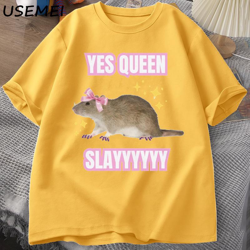 Yas Queen Slay T Shirt Humor Funny Cotton Short Sleeve Rat TShirt Unisexs Clothing Harajuku Retro Oversized Cotton T Shirt