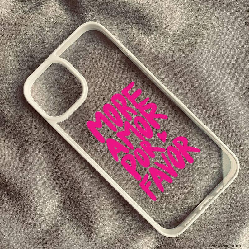 Розовый More Amor Por Favor Amour Любовная цитата Чехол для телефона Для iPhone 15 16 17 Pro 14 13 12 11 XR XS Max 7 8Plus Прозрачный Жесткий Чехол Capa