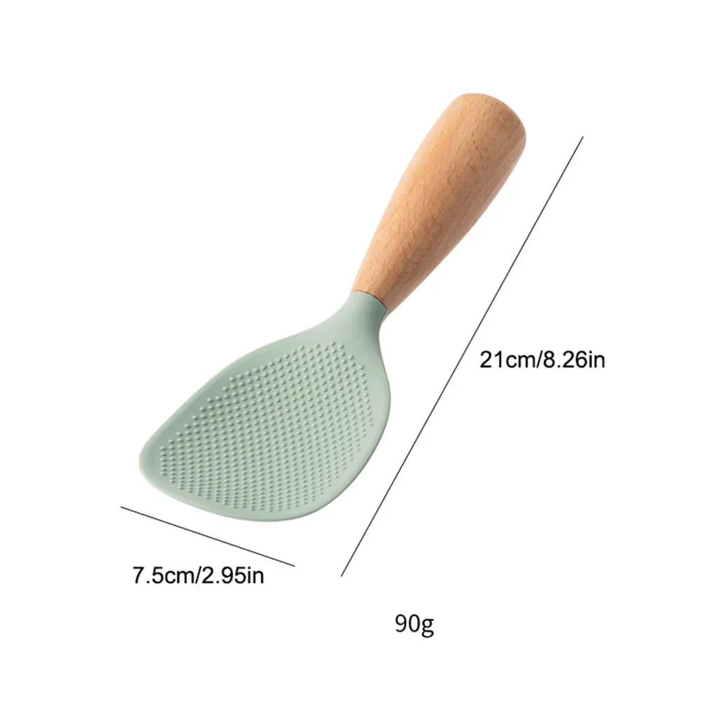 Creative Vertical Silicone Rice Spoon High Temperature Resistant Wooden Handle Non-stick Rice Spoon Household Rice Cooker Spoon