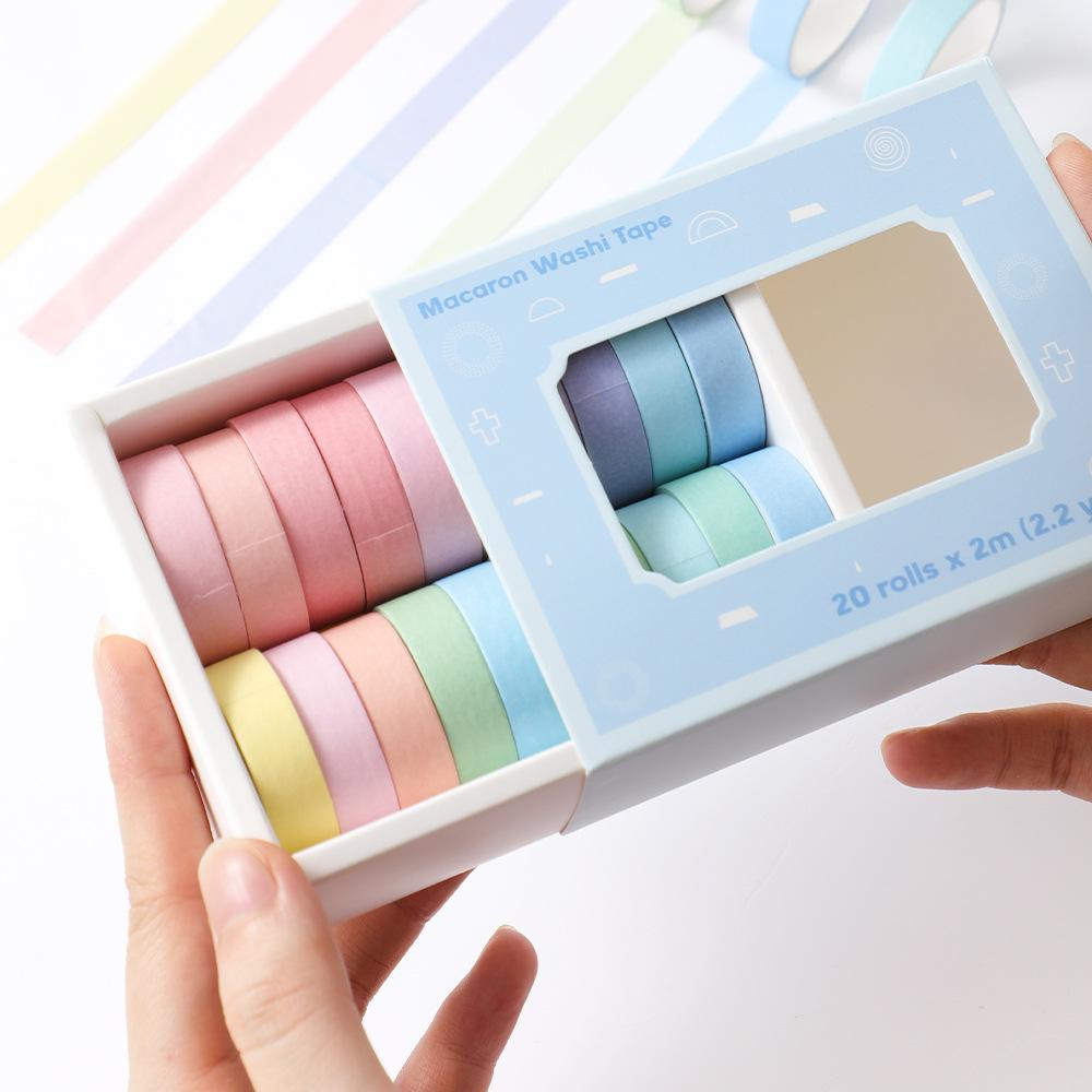 20 рулонов Macaron Washi Tape Set Rainbow Masking Tape Set 10 мм(0,4 дюйма) Широкая цветная декоративная лента для рукоделия
