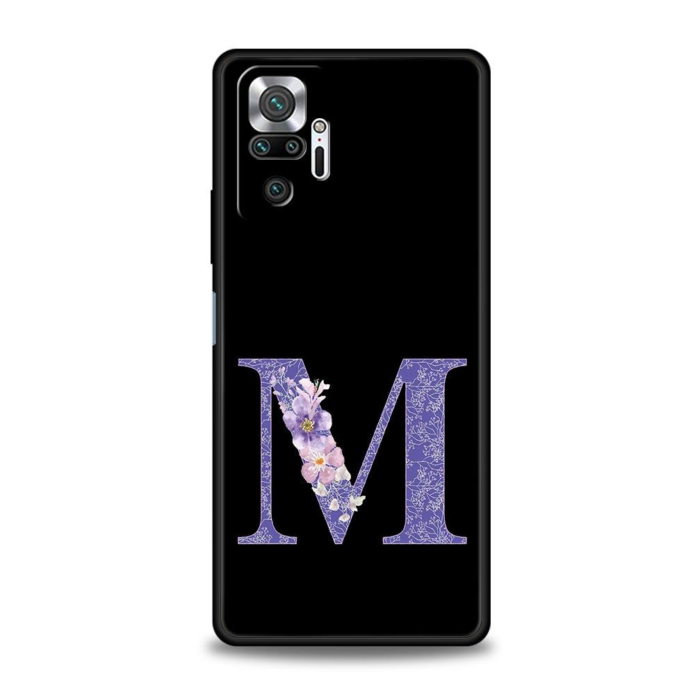 Чехол для телефона с фиолетовым цветком и буквами для Xiaomi Redmi Note 14 13 5G 10 11 12 Pro Plus 4G 14C 13C 12C 10C Черная крышка