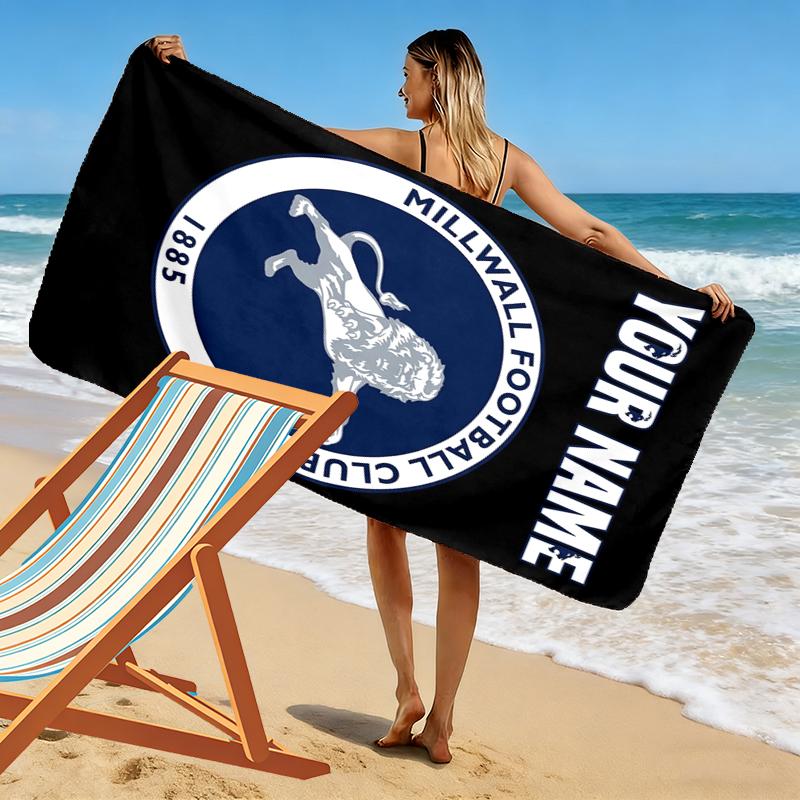 Custom Name Millwall FC Print Beach Towel, Large Soft Quick Dry Towel for Beach Camping Swimming