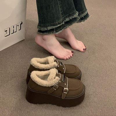 Круглоголовые ретро вельветовые туфли Birkenstock на толстой подошве женские 2025 зима новые универсальные утепленные теплые зимние ботинки