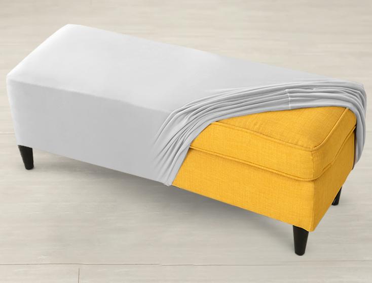 Cover For Double Bench, Footrest Pouf, Velvet, Light Gray