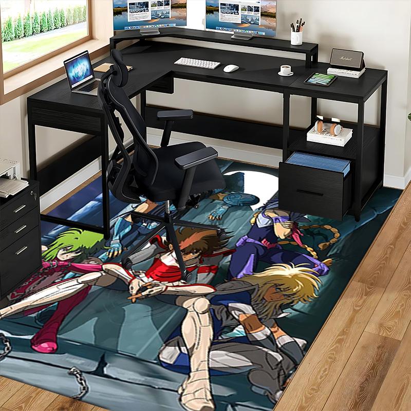 1pc Saint Seiya Anime Cartoon Design Office Chair Mat Non-Slip Carpet Suitable for Home Decor Living Room Bedroom Game Room Birthday Gift All Seasons