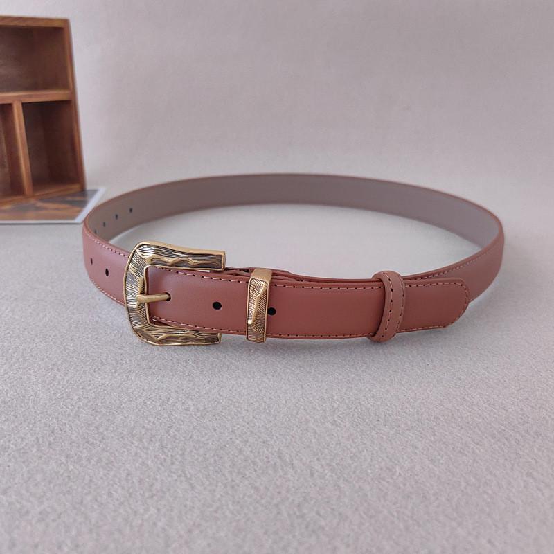 Color Solid Leather Belt For Women With Metal Pin Closure For Casual Outfits
