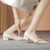 Pointed Single Shoes Women's Spring Professional Medium Heel Gentle Shoes Women's Bow Pearl Thick Heel