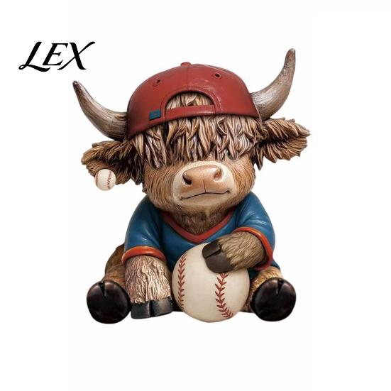 Baseball Fan Gifts 2Pcs Bull Figurines, Creative Resin Animal Statue for Desk Shelf, Modern Sculpture Men Home Office Decor, Unique Gift Fans