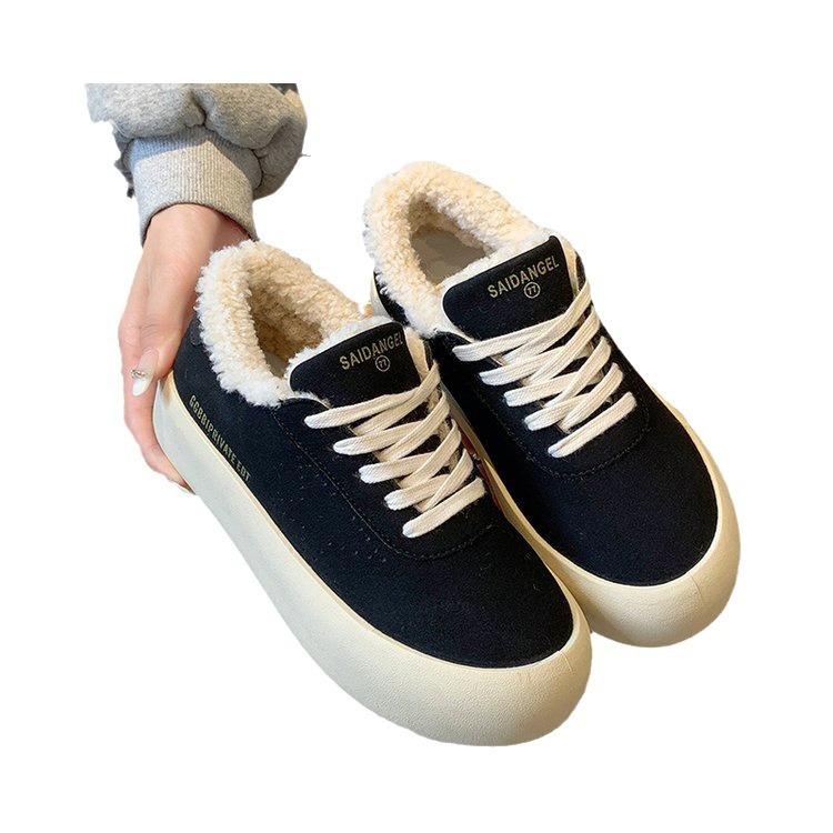 Маленькие белые туфли на толстой подошве, женские, новинка 2024 года, обувь из овечьей шерсти, повседневная обувь из бархата, теплая спортивная обувь из хлопка