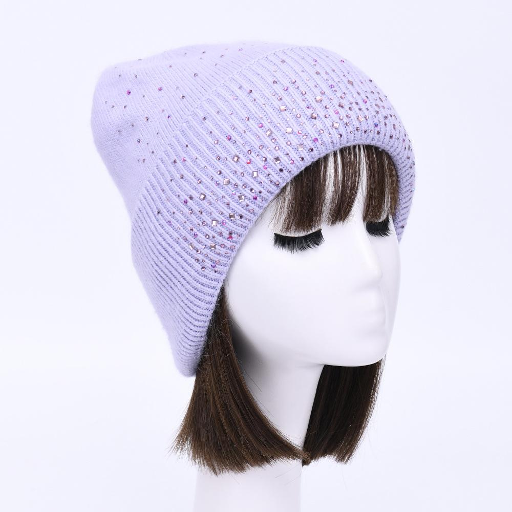Solid color rabbit velvet double-layer thermal wool hat knitted hat autumn and winter windproof ear protection striped hat