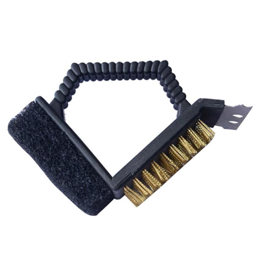 3 In 1 BBQ Triple Barbecue Grill Brush Copper Steel Cleaning Brushes Barbeque Cleaner Kitchen