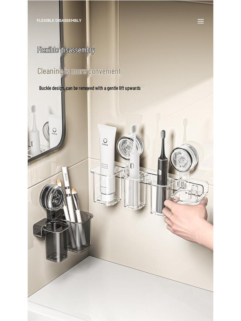 Wall-Mounted Punch-Free Suction Cup Toothbrush Holder & Bathroom Storage Box