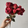4 Flower 3 Buds Peony Artificial Flower Silk Petals Decorative Flower  Photo Props