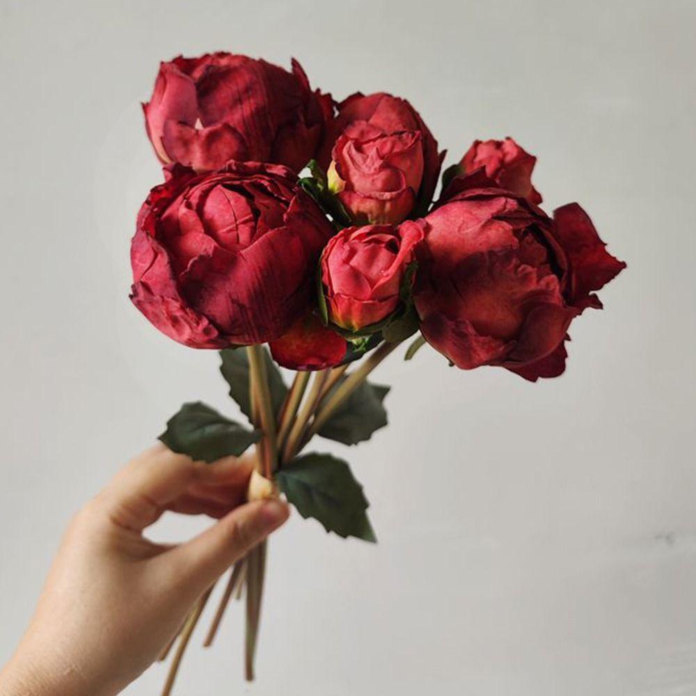 4 Flower 3 Buds Peony Artificial Flower Silk Petals Decorative Flower Photo Props