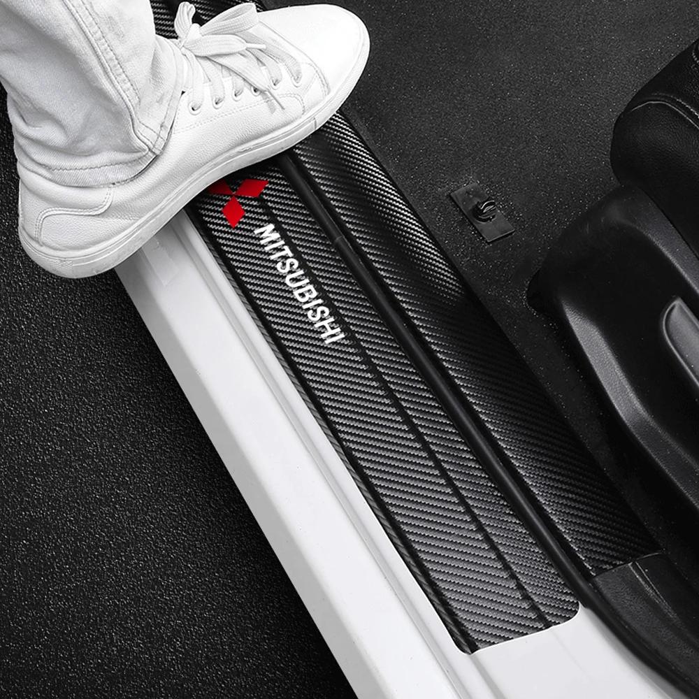 Carbon Fiber Car Door Sill Protector Stickers for Mitsubishi Outlander Lancer Pajero ASX Exterior Plate Guard