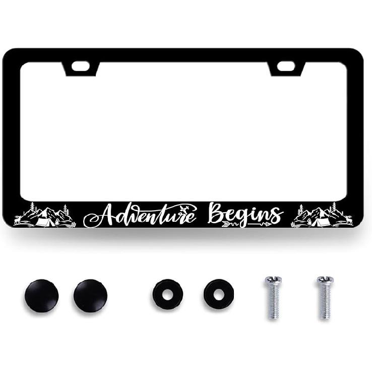 Blue Boho Flowers License Plate Frame Cute Floral License Plate Personalise Auto Parts For Men Women Car Decoration Stainless Steel Funny License