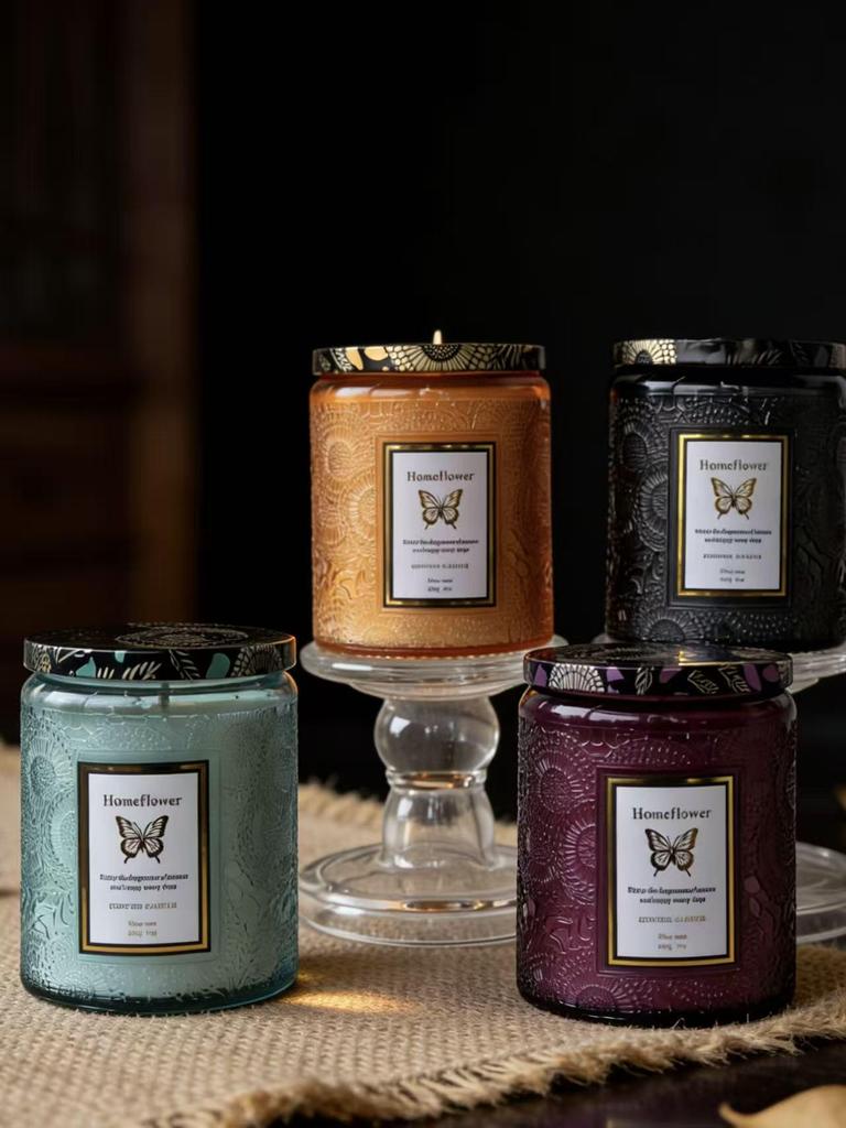 Elegant Embossed Glass Candle Set - Smokeless Soy Wax Aromatherapy for Home