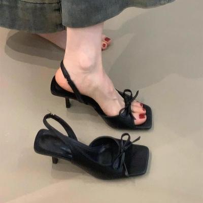 Темпераментная версия~ Новые туфли на высоком каблуке с завязками сзади для летней женской носки, темпераментные сандалии с квадратным носком с открытым носком